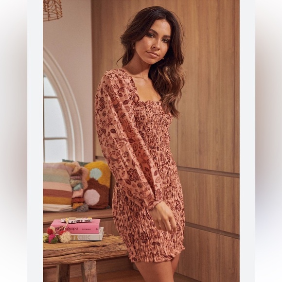 NWOT FREE PEOPLE Smock It To Me Mini Dress Ruffle Floral Printed Smocked Bodycon - Picture 6 of 14